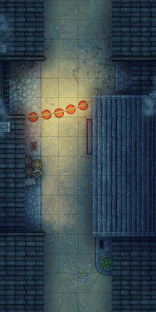 Modular Japanese Alleys & Streets Tileset Battlemap - overhead red lanterns - Digital, Foundry VTT, Print