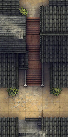 Modular Japanese Alleys & Streets Tileset Battlemap - overhead view tiled street - Digital, Foundry VTT, Print
