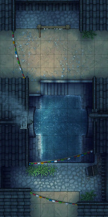 Modular Japanese Alleys & Streets Tileset Battlemap - overhead view japanese bathhouse - Digital, Foundry VTT, Print