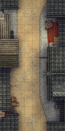 Modular Japanese Alleys & Streets Tileset Battlemap - overhead view narrow street - Digital, Foundry VTT, Print