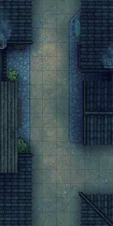 Modular Japanese Alleys & Streets Tileset Battlemap - overhead view dark narrow city - Digital, Foundry VTT, Print