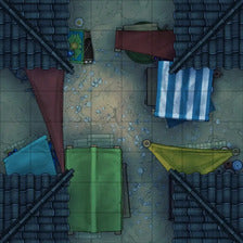 Modular Japanese Alleys & Streets Tileset Battlemap - overhead view colorful market stalls - Digital, Foundry VTT, Print