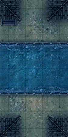 Modular Japanese Alleys & Streets Tileset Battlemap - overhead view canal - Digital, Foundry VTT, Print