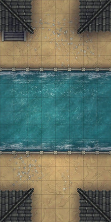 Modular Japanese Alleys & Streets Tileset Battlemap - overhead view canal - Digital, Foundry VTT, Print