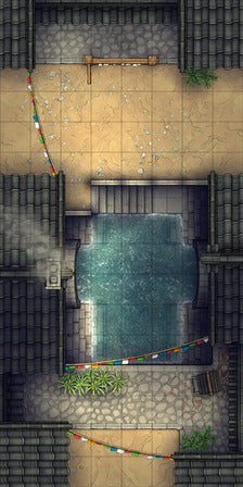 Modular Japanese Alleys & Streets Tileset Battlemap - overhead view asian-style bathhouse - Digital, Foundry VTT, Print