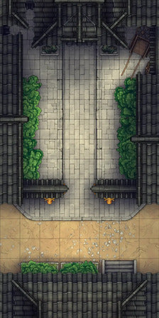 Modular Japanese Alleys & Streets Tileset Battlemap - overhead view stone-paved street - Digital, Foundry VTT, Print