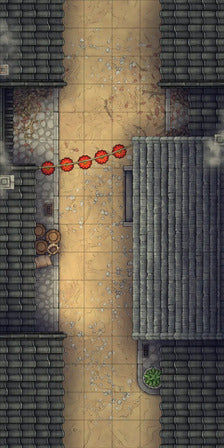 Modular Japanese Alleys & Streets Tileset Battlemap - overhead view narrow street - Digital, Foundry VTT, Print