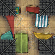 Modular Japanese Alleys & Streets Tileset Battlemap - overhead view market stalls - Digital, Foundry VTT, Print
