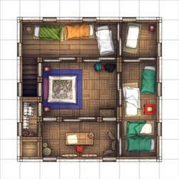 Modular Japanese Castle Interiors Battlemap - overhead view furnished house floorplan - Digital, Foundry VTT, Print