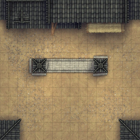 Modular Japanese City Streets Tileset Battlemap - elevated stone walkway - Digital, Foundry VTT, Print