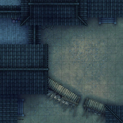 Modular Japanese City Streets Tileset Battlemap - overhead view dilapidated town - Digital, Foundry VTT, Print