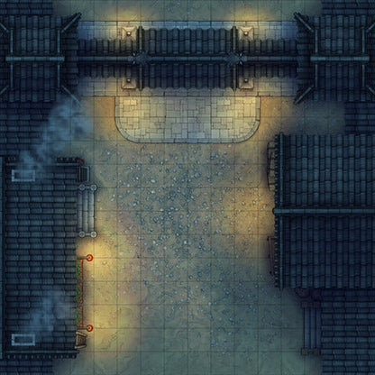 Modular Japanese City Streets Tileset Battlemap - overhead view cobblestone town square - Digital, Foundry VTT, Print