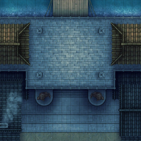 Modular Japanese City Streets Tileset Battlemap - overhead view blue brick rooftop - Digital, Foundry VTT, Print