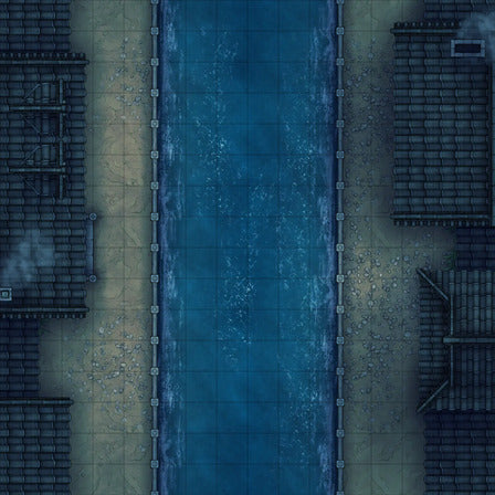 Modular Japanese City Streets Tileset Battlemap - overhead view canal city - Digital, Foundry VTT, Print