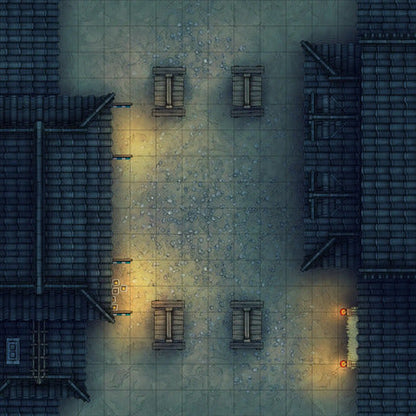 Modular Japanese City Streets Tileset Battlemap - overhead view dark alleyway - Digital, Foundry VTT, Print