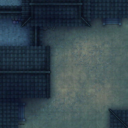 Modular Japanese City Streets Tileset Battlemap - overhead view dark tiled town - Digital, Foundry VTT, Print