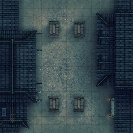 Modular Japanese City Streets Tileset Battlemap - overhead view dark urban alleyway - Digital, Foundry VTT, Print