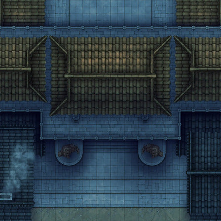 Modular Japanese City Streets Tileset Battlemap - overhead view tiled rooftop - Digital, Foundry VTT, Print