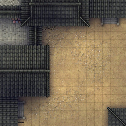 Modular Japanese City Streets Tileset Battlemap - overhead view tiled courtyard - Digital, Foundry VTT, Print