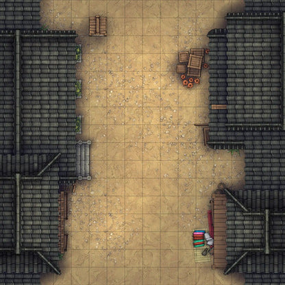 Modular Japanese City Streets Tileset Battlemap - overhead view town square - Digital, Foundry VTT, Print