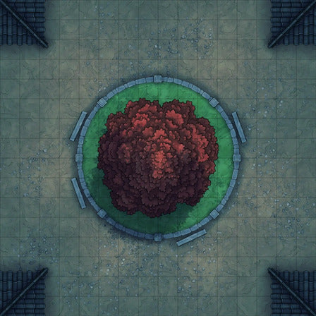 Modular Japanese City Streets Tileset Battlemap - red-leaved tree stone-ringed garden - Digital, Foundry VTT, Print