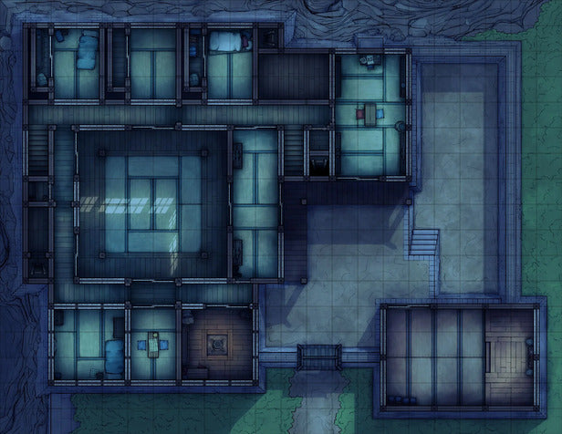 Modular Ninja Dojo & Japanese Room Tileset Battlemap - blueprint stone - Digital, Foundry VTT, Print