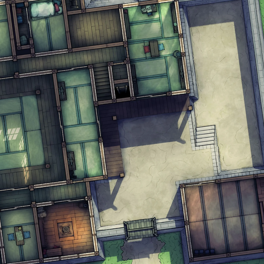 Modular Ninja Dojo & Japanese Room Tileset Battlemap - top-down map - Digital, Foundry VTT, Print