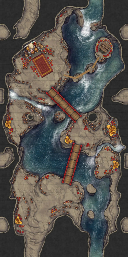 Modular Thousand-Statue Caves Tileset Battlemap - fantasy cave map bridges water - Digital, Foundry VTT, Print