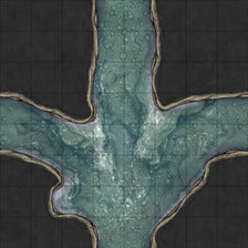Modular Thousand-Statue Caves Tileset Battlemap - water-filled cave intersection - Digital, Foundry VTT, Print
