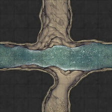 Modular Thousand-Statue Caves Tileset Battlemap - water-filled cave intersection - Digital, Foundry VTT, Print