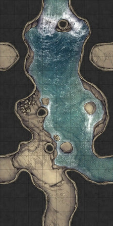 Modular Thousand-Statue Caves Tileset Battlemap - water-filled cave map - Digital, Foundry VTT, Print