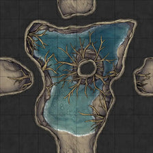 Modular Thousand-Statue Caves Tileset Battlemap - water-filled crater root-like tendrils - Digital, Foundry VTT, Print
