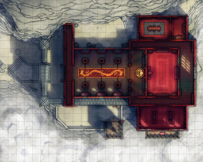 Mountain Monk Monastery Battlemap - overhead view red asian-style - Digital, Foundry VTT, Print