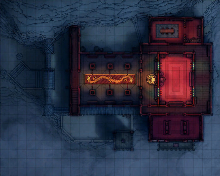 Mountain Monk Monastery Battlemap - overhead view red gold asian-style - Digital, Foundry VTT, Print