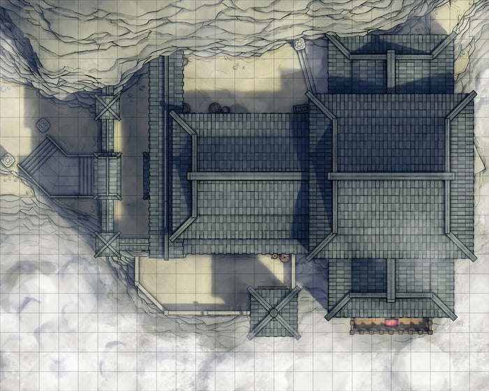 Mountain Monk Monastery Battlemap - overhead view temple complex - Digital, Foundry VTT, Print