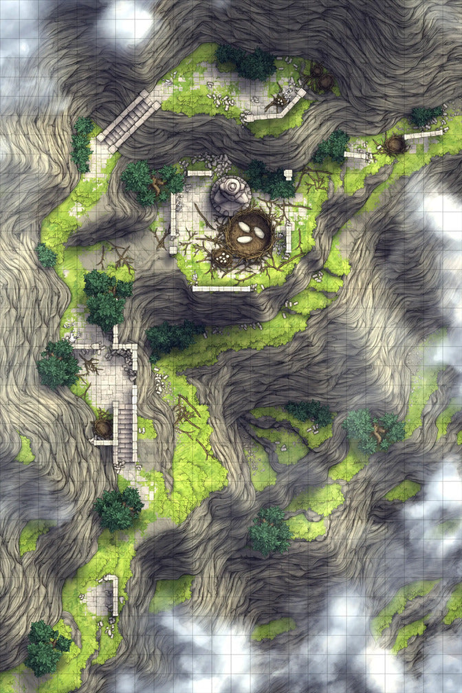 Mountain Pass Ruins Battlemap - green brown stone garden maze - Digital, Foundry VTT, Print