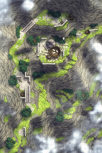 Mountain Pass Ruins Battlemap - green brown stone garden maze - Digital, Foundry VTT, Print