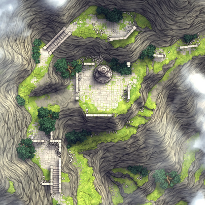 Mountain Pass Ruins Battlemap - green grassy hilltop stone pathways - Digital, Foundry VTT, Print