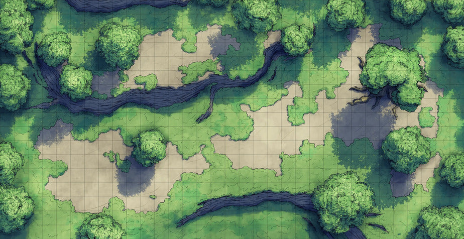 Old Mountain Ruins Battlemap - overhead view forest - Digital, Foundry VTT, Print