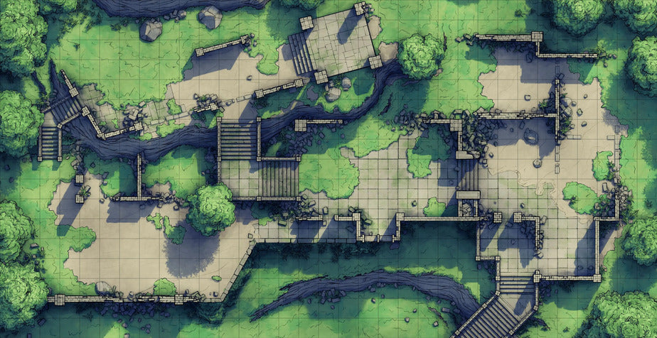 Old Mountain Ruins Battlemap - overhead view ruined stone structure - Digital, Foundry VTT, Print