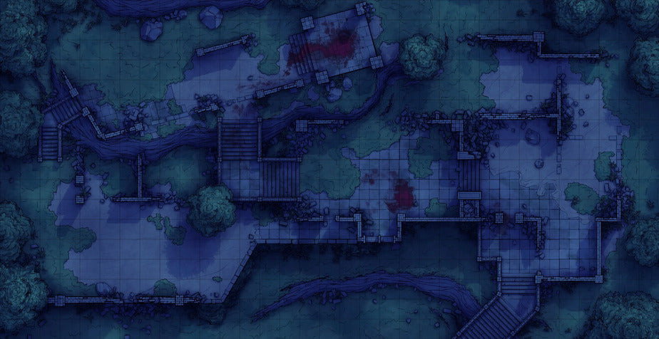 Old Mountain Ruins Battlemap - overhead view ruined stone structures - Digital, Foundry VTT, Print