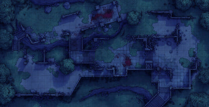 Old Mountain Ruins Battlemap - overhead view ruined stone structures - Digital, Foundry VTT, Print
