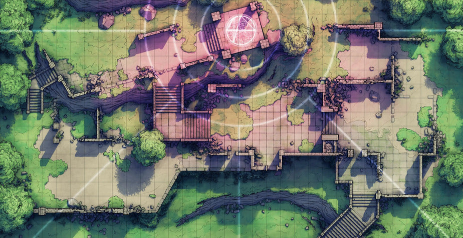 Old Mountain Ruins Battlemap - overhead view ruined temple - Digital, Foundry VTT, Print