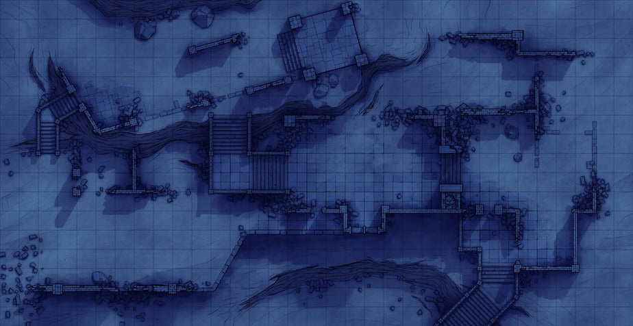 Old Mountain Ruins Battlemap - ruined stone dungeon map - Digital, Foundry VTT, Print