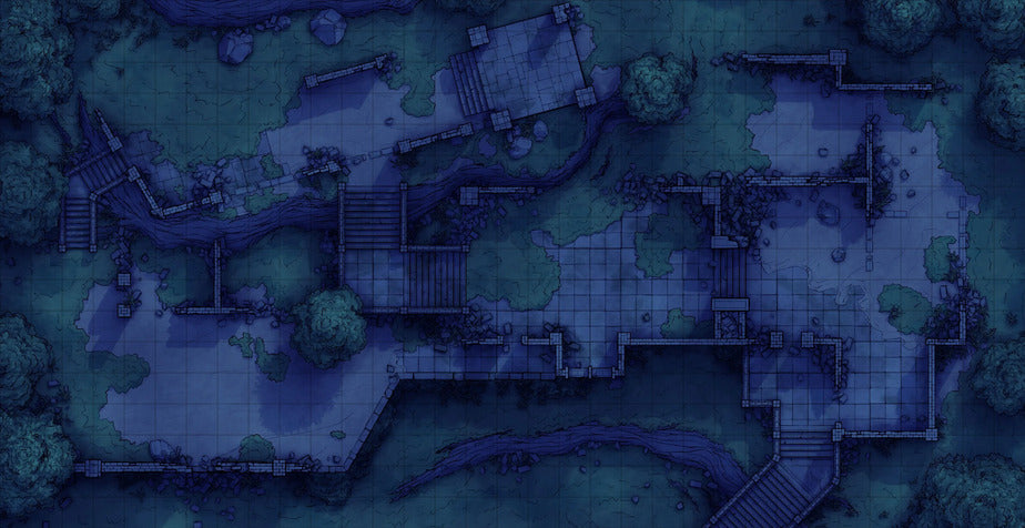 Old Mountain Ruins Battlemap - ruined stone structures - Digital, Foundry VTT, Print