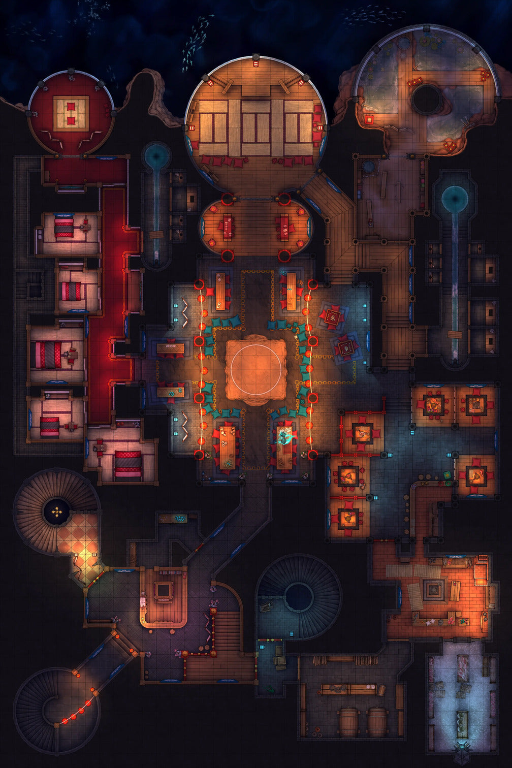 Oni Pleasure Palace Bundle Battlemap - gold red ornate clock intricate - Digital, Foundry VTT, Print