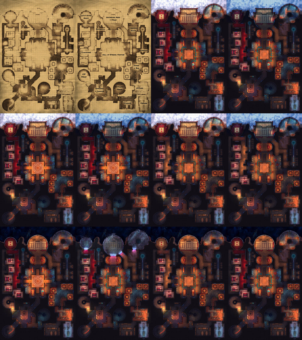 Oni Pleasure Palace Bundle Battlemap - vintage gold-colored circuit board intricate - Digital, Foundry VTT, Print