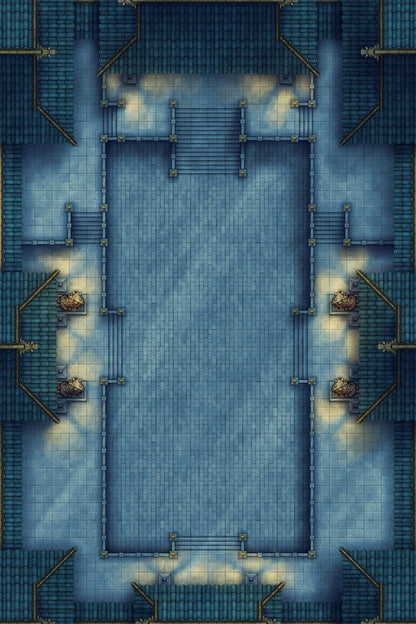 Palace Courtyard Battlemap - blue stone cathedral floor tile - Digital, Foundry VTT, Print