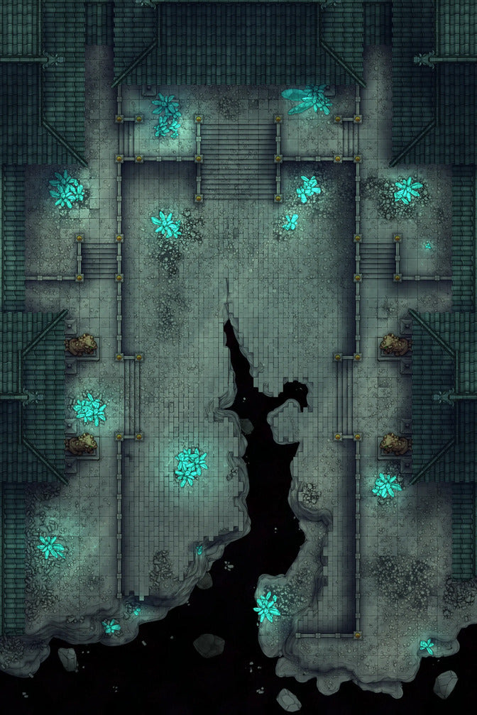 Palace Courtyard Battlemap - dark stone castle map green - Digital, Foundry VTT, Print