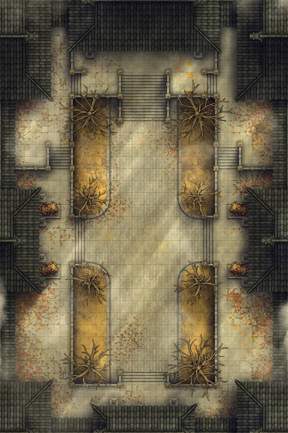 Palace Courtyard Battlemap - stone archway ivy moss - Digital, Foundry VTT, Print